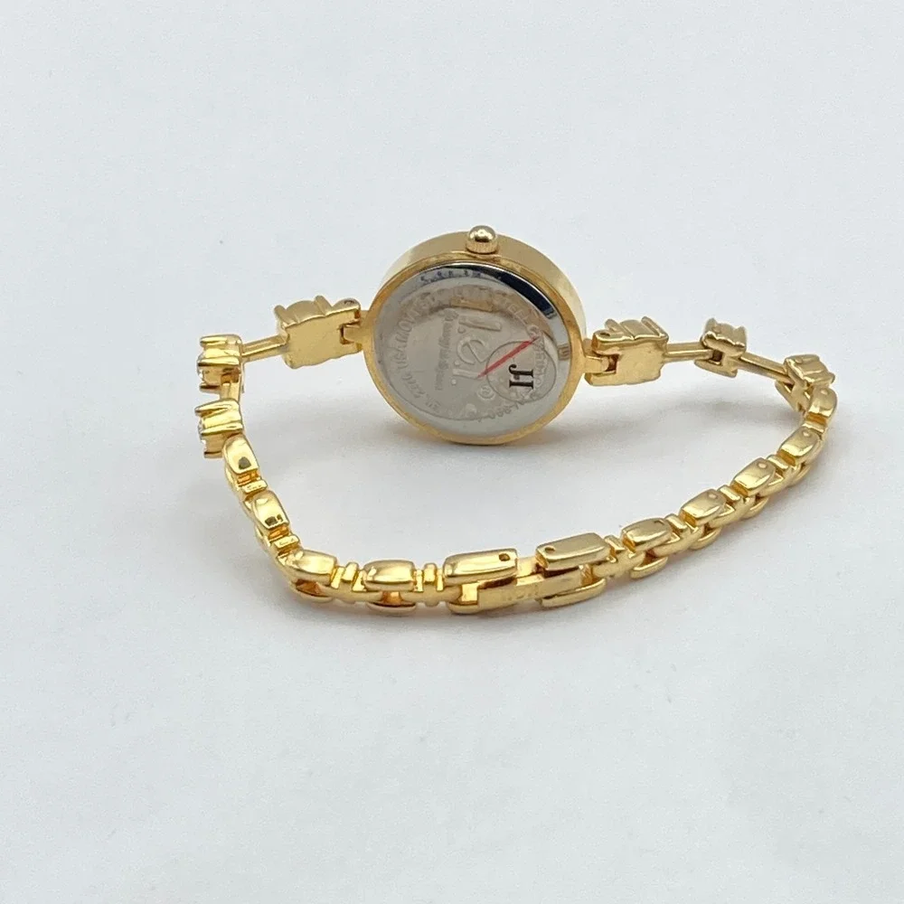 Lei Women's Watch Tennis Bracelet Gold Tone 23mm Crystals New Battery SMALL 6